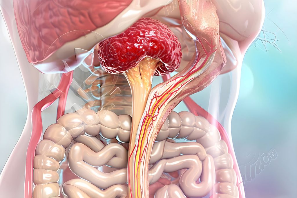 Anatomical graphic of uterus affected by fibroids